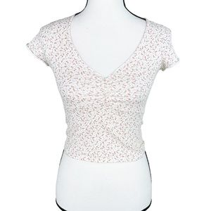 Brandy Melville Pink Floral Print Cropped T-Shirt